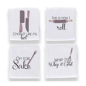 Kitchen Towels (4) Housewarming Cooking Baking Humorous Stocking Stuffer Funny